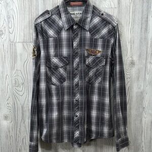 Big Star Western Gray Plaid Pearl Snap Button Down Shirt